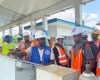 A LWSC expert take students through some of the water safety procedures at the Corporation’s treatment Plant in White Plain, Rural Montserrado County